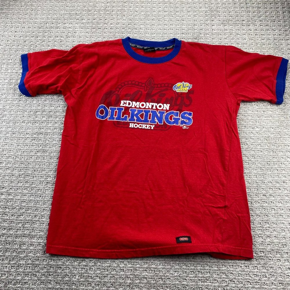 Vintage Edmonton Oil Kings Shirt Ringer Tee Men Medium Red Fear The Roar Hockey